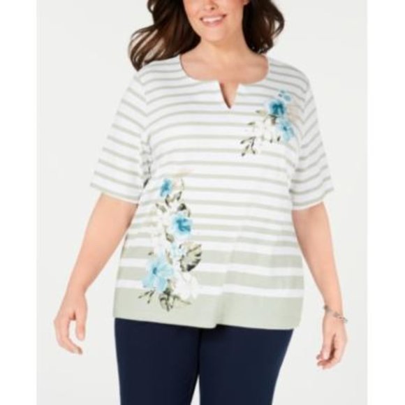 NWT Two Karen Scott Plus Havana Floral Top #4 - Picture 9 of 10